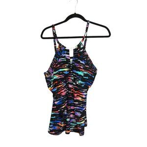 Trim Shaper Multicolor Watercolor Adjustable Strap Padded Tankini Top Size 24W
